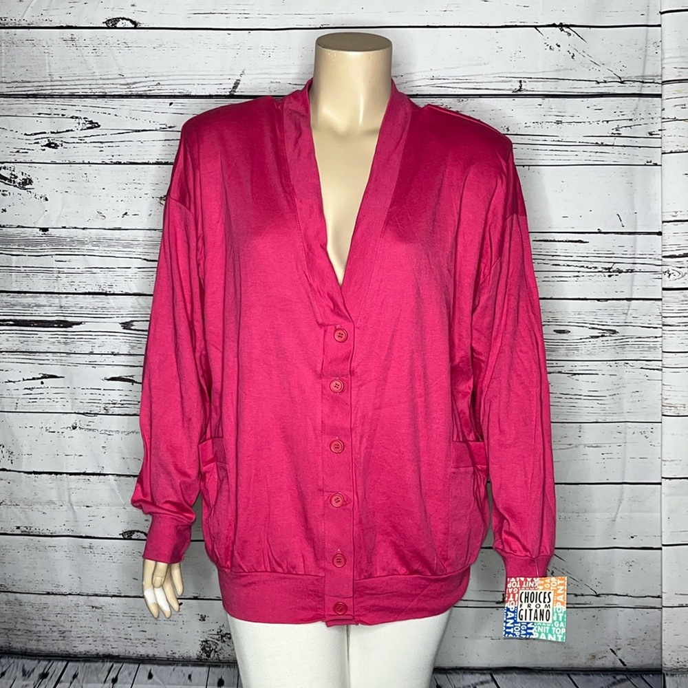 VTG Choices from Gitano NWT Size 36/22W Hot Pink V-Neckline Button Down Cardigan